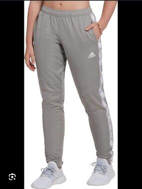 adidas Light Gray Track Joggers with Logo Tape